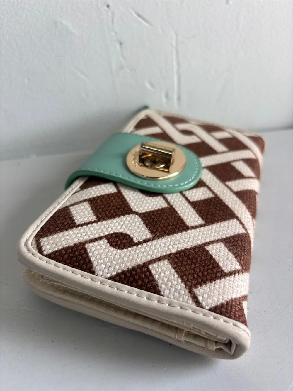 Spartina 449 Brown & Cream Geometric Wallet with Mint Strap